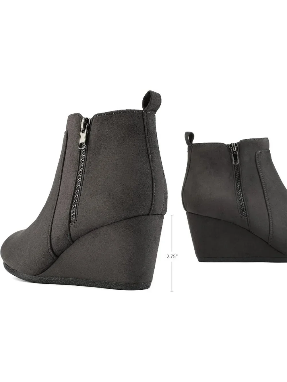 Women's Grey Faux Suede Cushioned Insole Fashion Wedges Casual Ankle Boots